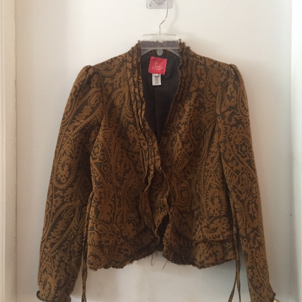 Lux Brocade Look Jacket Brown Beige Size Small
